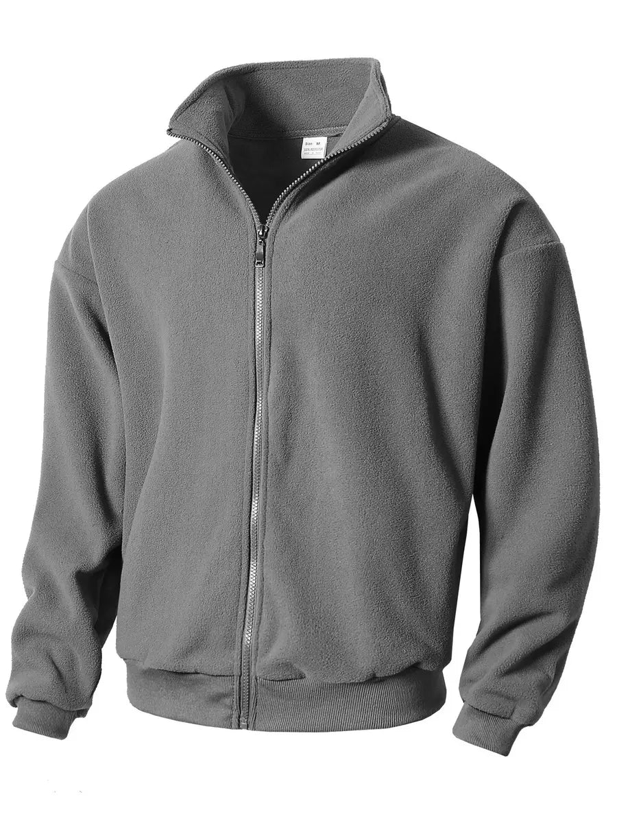 Fleece-Lined Stand Collar Fitness Zipper Jacket for Fall and Winter