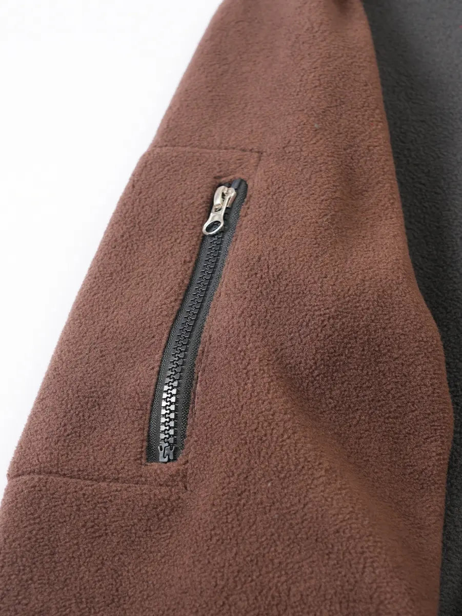 Warm Color-Block Stand Collar Pullover Fleece Zip-Up Sweatshirt