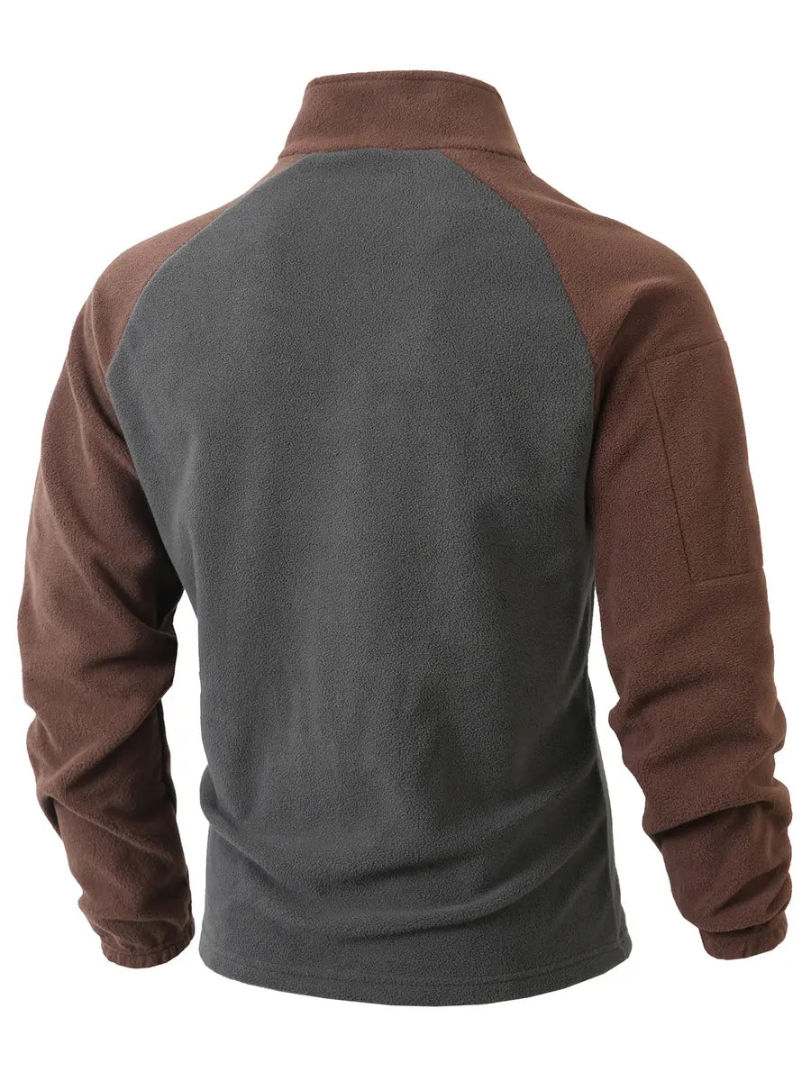 Warm Color-Block Stand Collar Pullover Fleece Zip-Up Sweatshirt