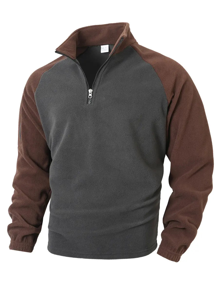 Warm Color-Block Stand Collar Pullover Fleece Zip-Up Sweatshirt