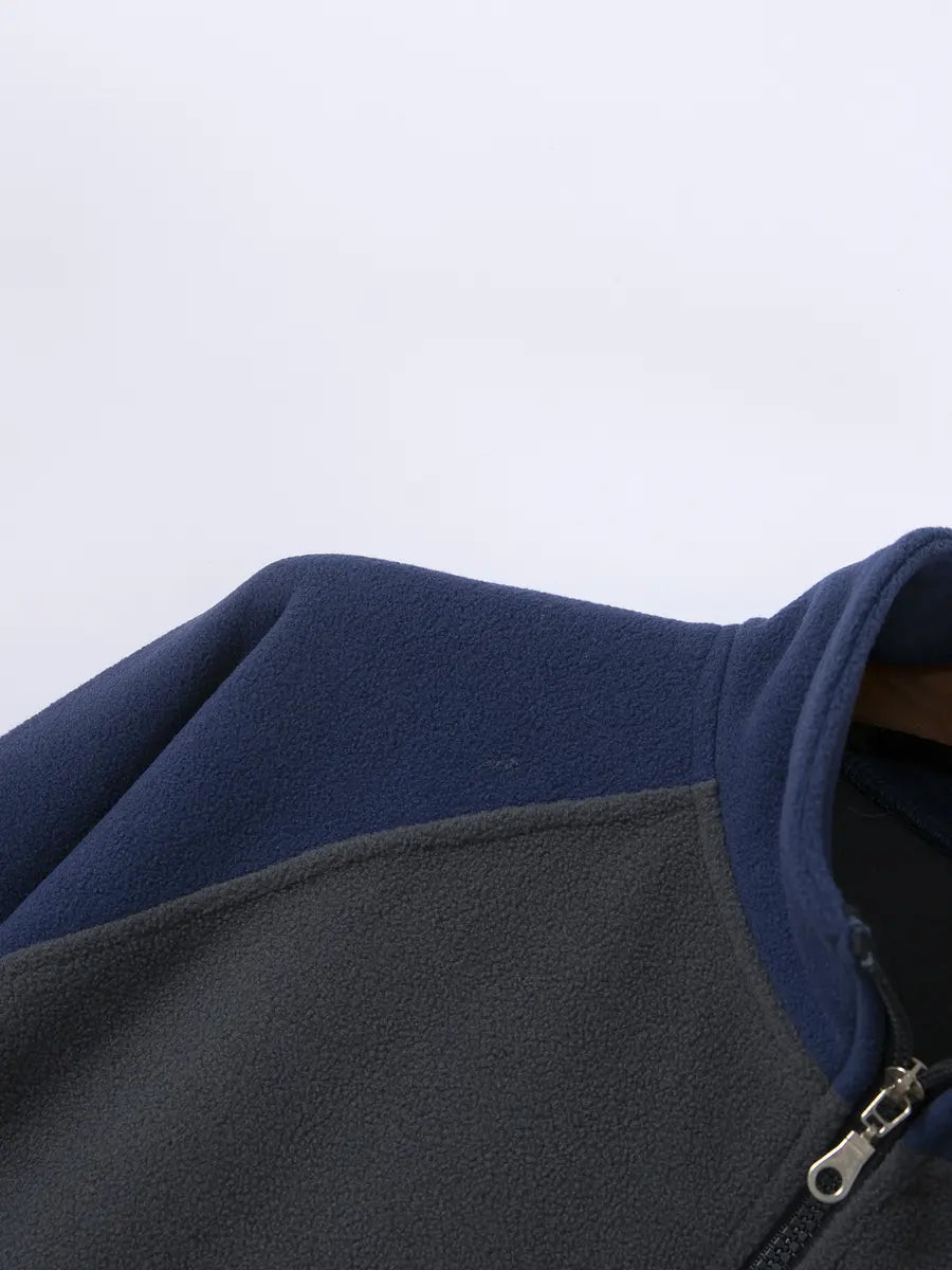 Outdoor Sports Double-Fleece Hooded Stand-Up Collar Zipper Sweatshirt