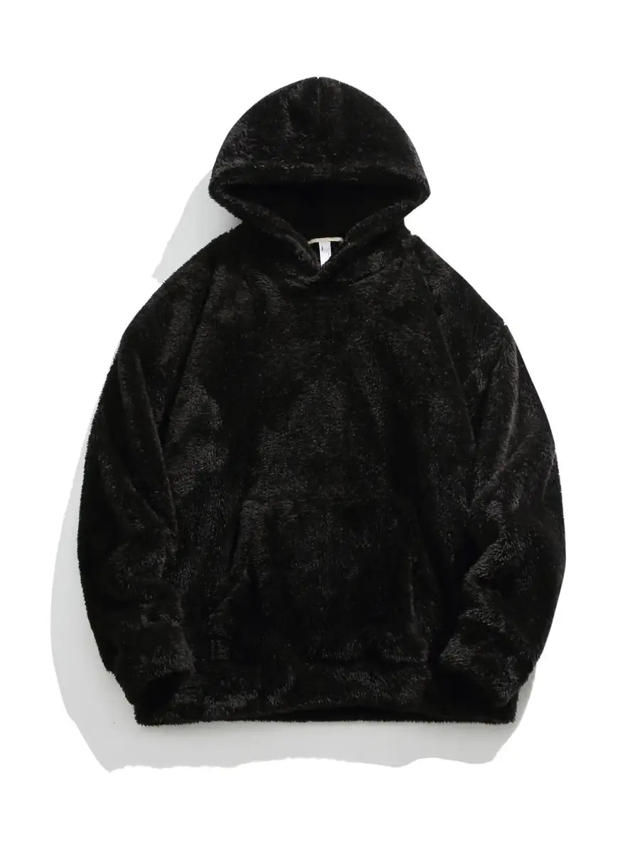 Solid-Color Reversible Fleece-Lined Hoodie for Fall and Winter