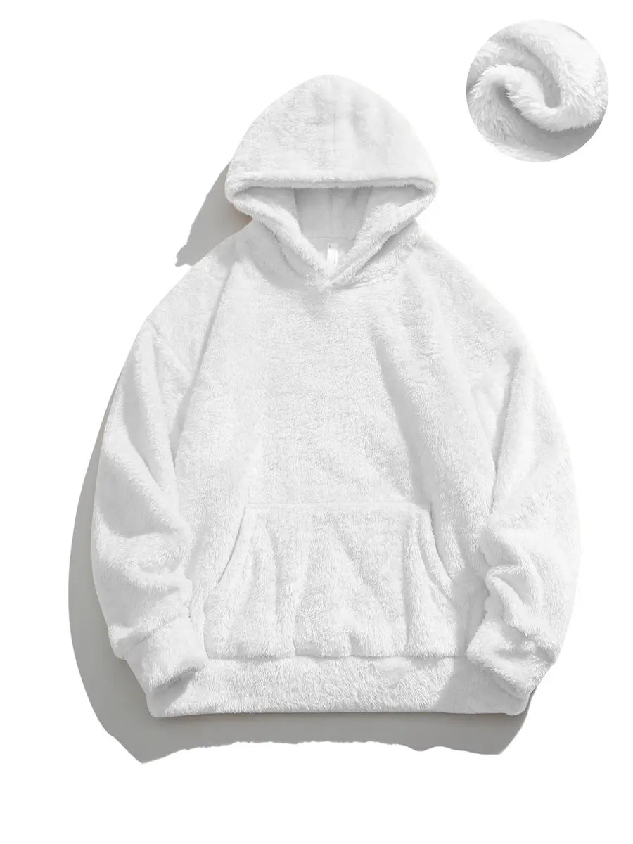 Solid-Color Reversible Fleece-Lined Hoodie for Fall and Winter