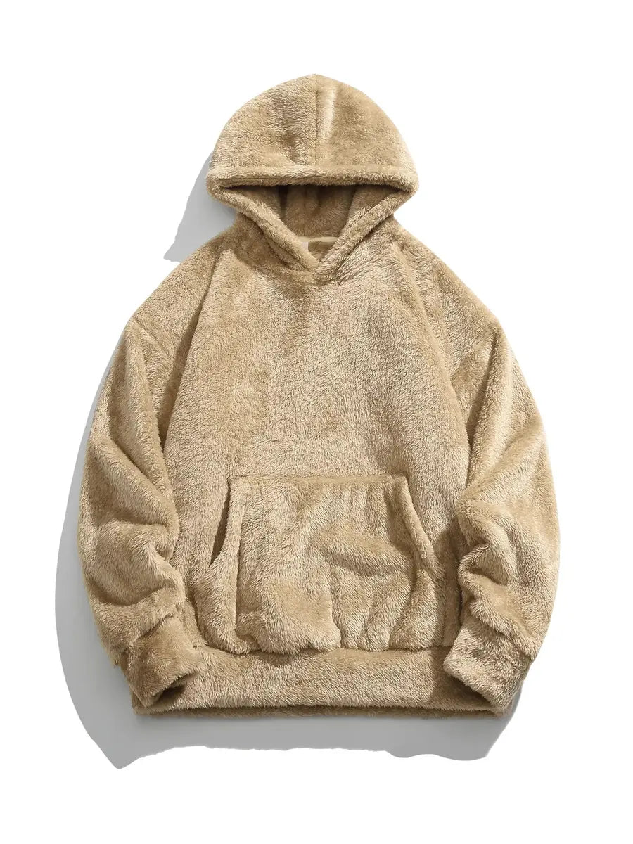 Solid-Color Reversible Fleece-Lined Hoodie for Fall and Winter