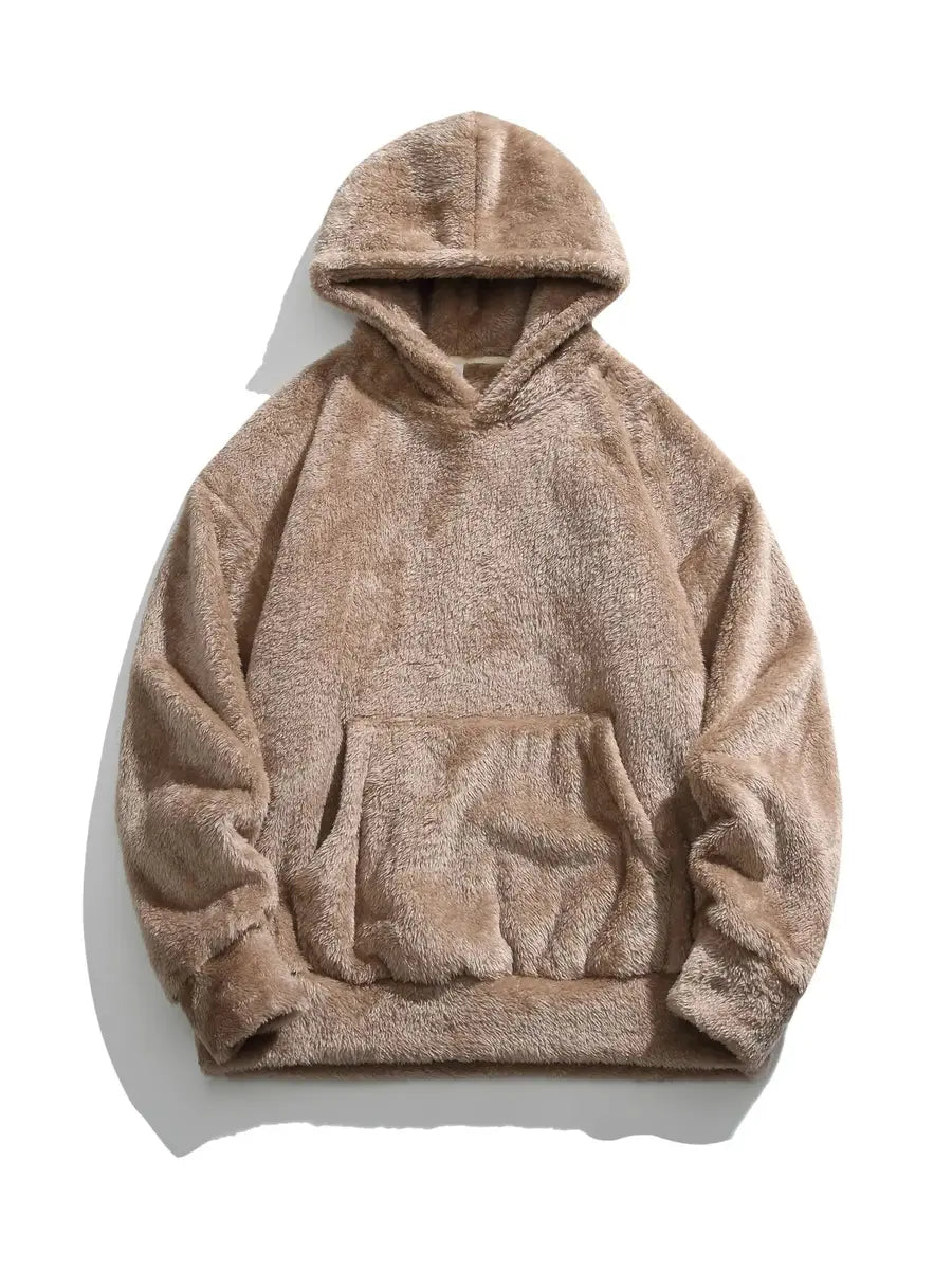 Solid-Color Reversible Fleece-Lined Hoodie for Fall and Winter