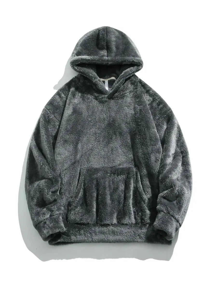 Solid-Color Reversible Fleece-Lined Hoodie for Fall and Winter