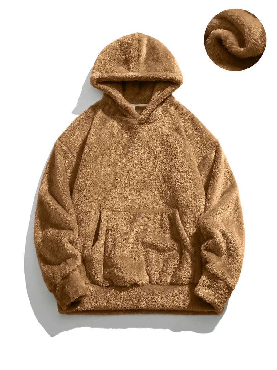 Solid-Color Reversible Fleece-Lined Hoodie for Fall and Winter