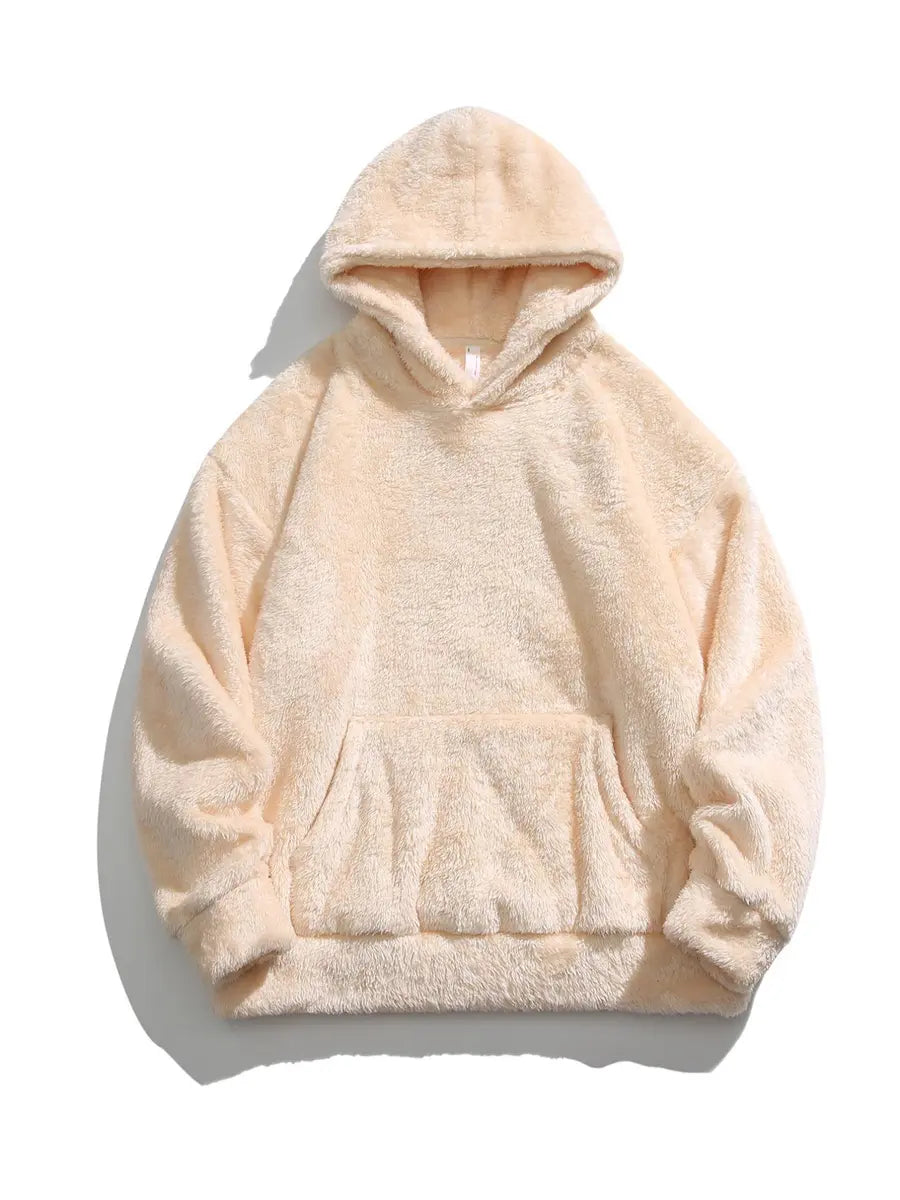 Solid-Color Reversible Fleece-Lined Hoodie for Fall and Winter