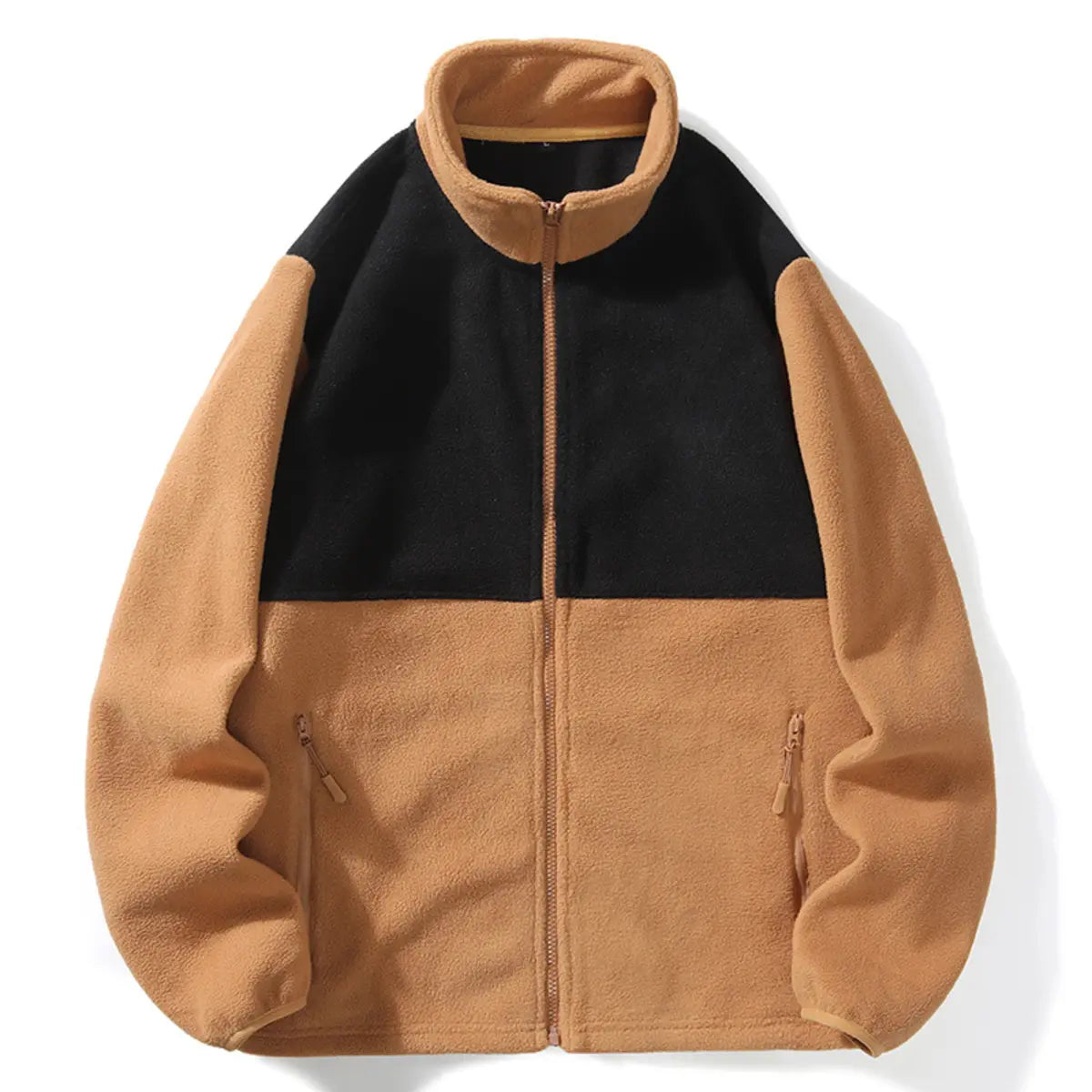 Fleece-Lined Stand Collar Casual Thermal Patchwork Jacket