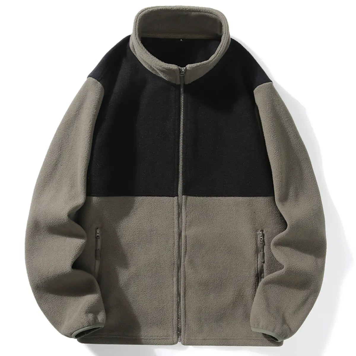 Fleece-Lined Stand Collar Casual Thermal Patchwork Jacket