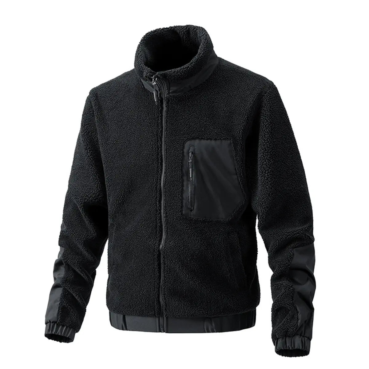 Solid-Color Stand-Up Collar Fleece Fashion Youth Zipper Jacket