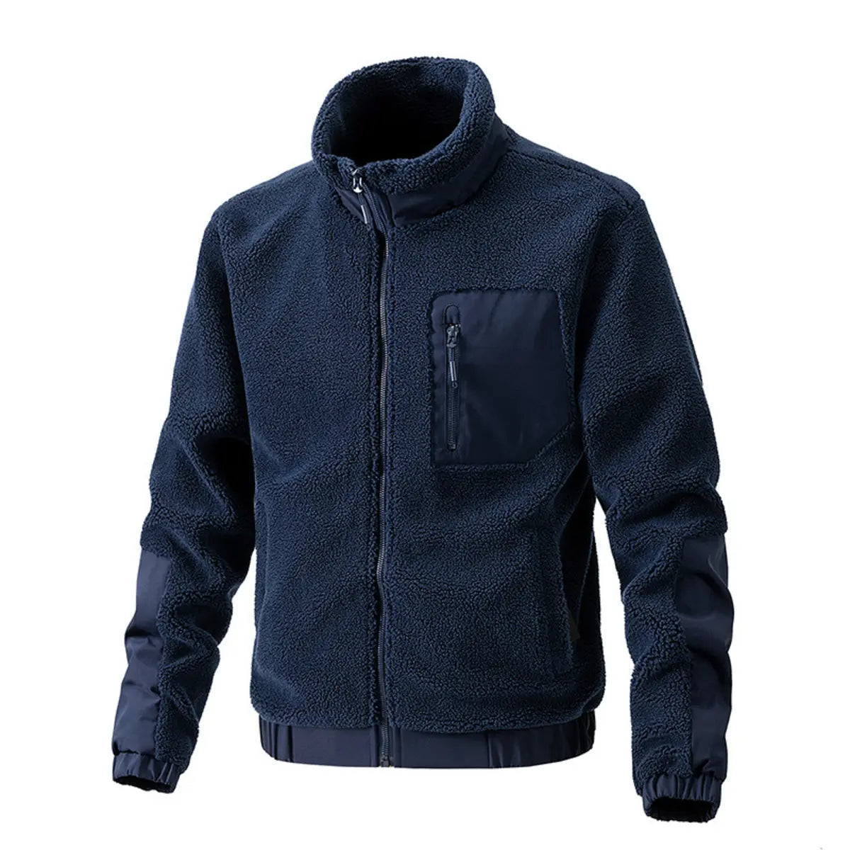 Solid-Color Stand-Up Collar Fleece Fashion Youth Zipper Jacket