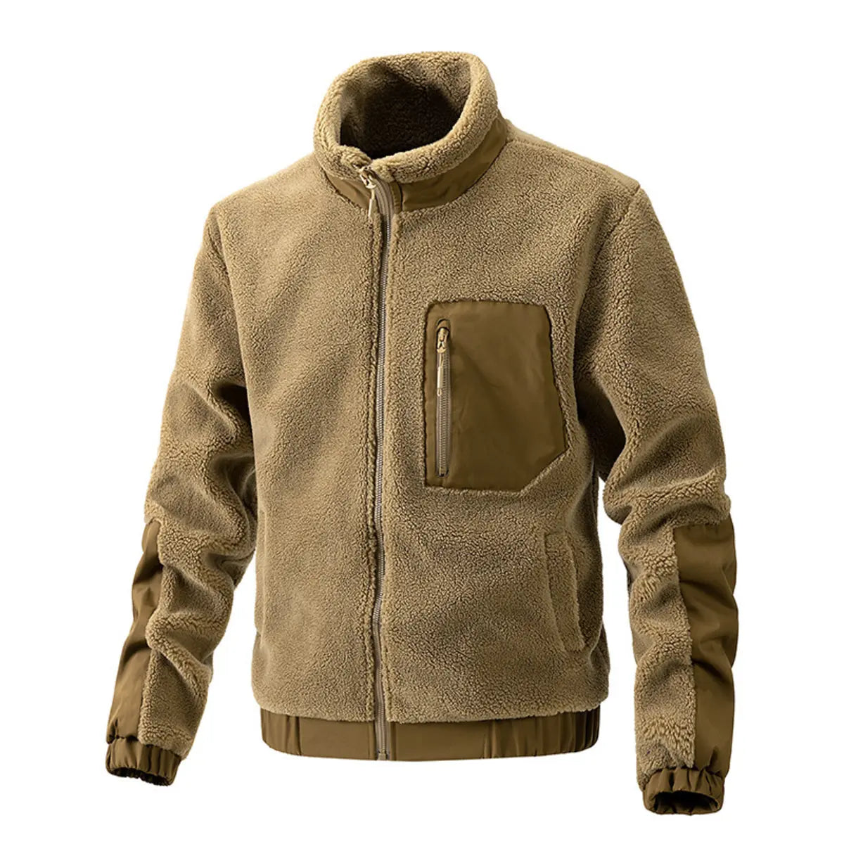 Solid-Color Stand-Up Collar Fleece Fashion Youth Zipper Jacket