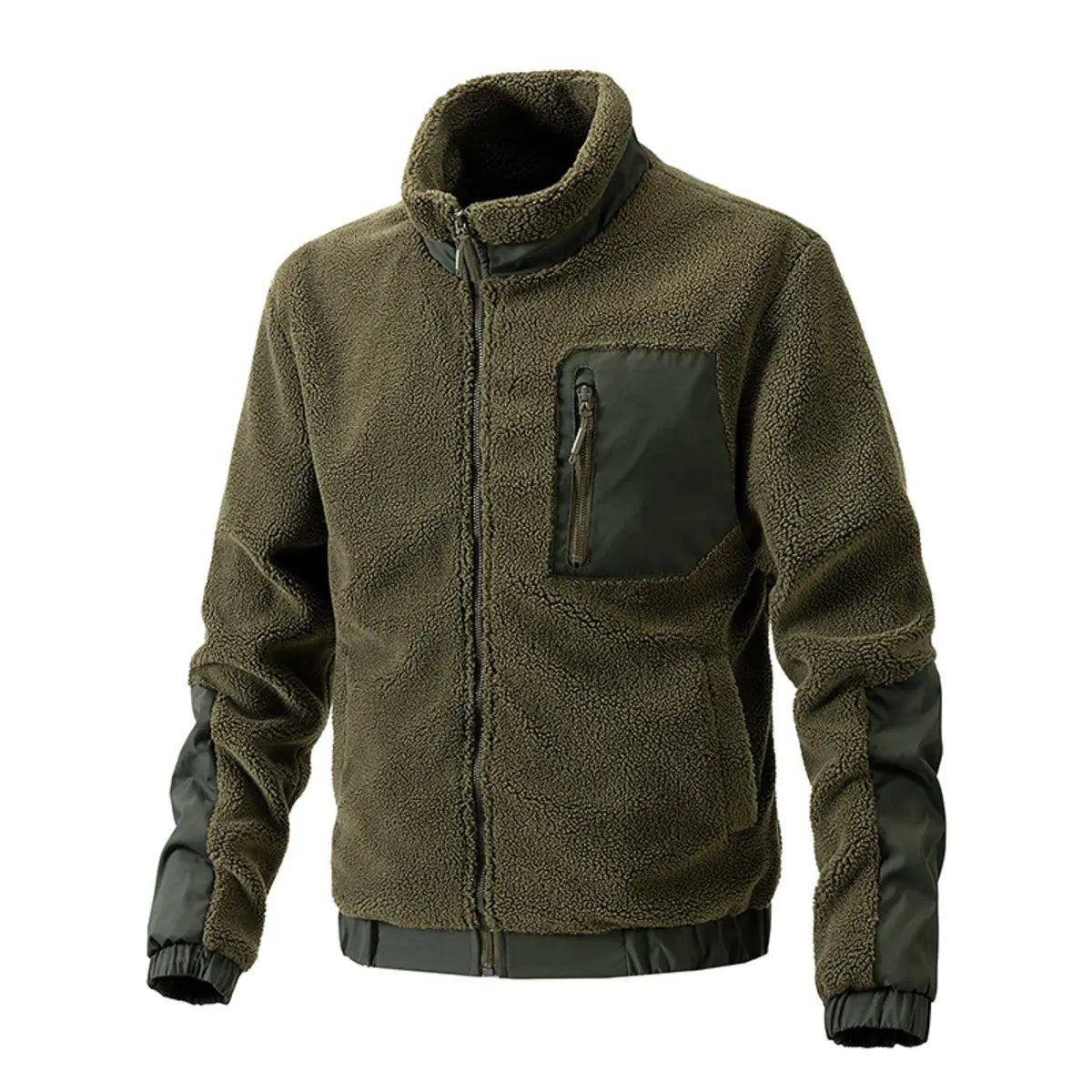 Solid-Color Stand-Up Collar Fleece Fashion Youth Zipper Jacket