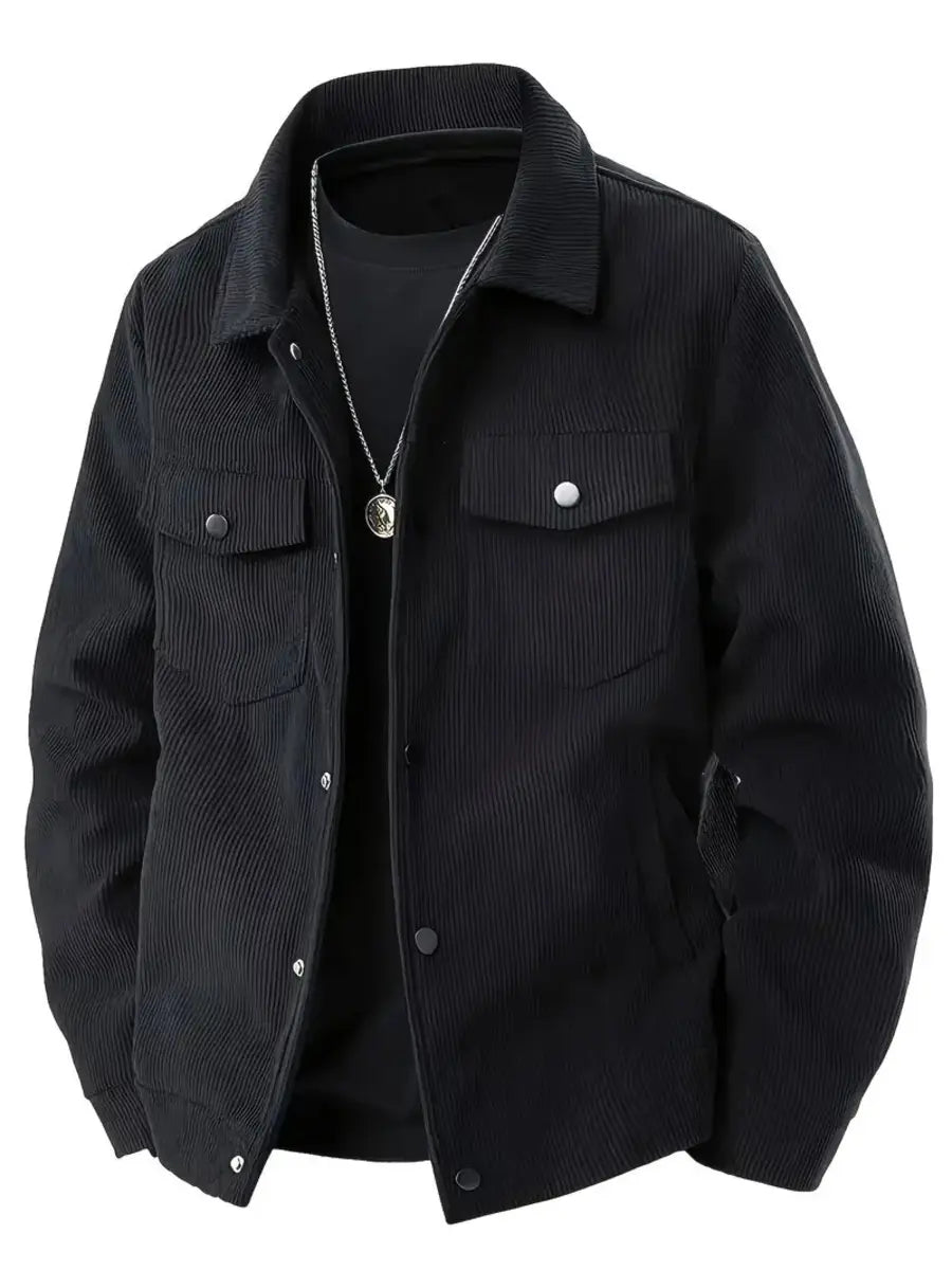 Corduroy Single-Breasted Casual Sports-Inspired Pocket Jacket