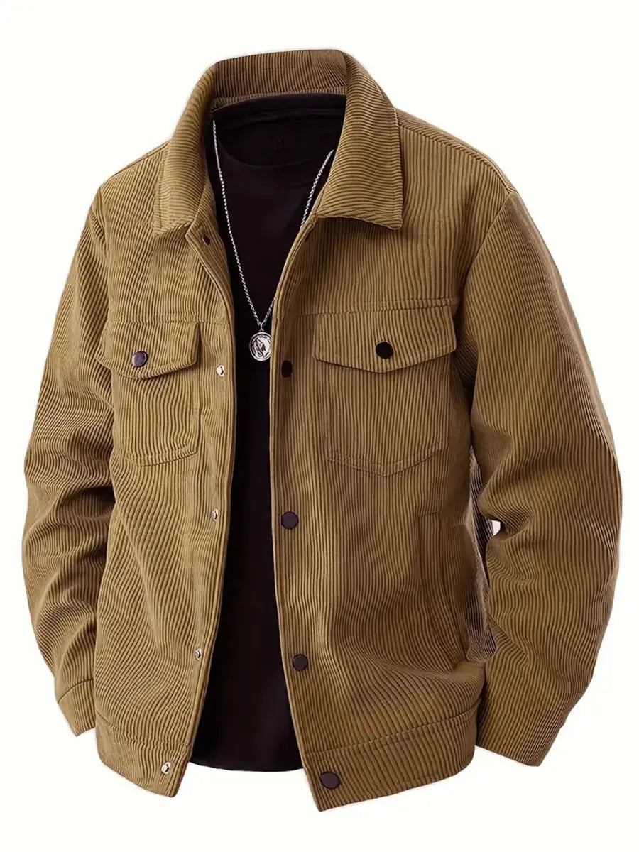Corduroy Single-Breasted Casual Sports-Inspired Pocket Jacket