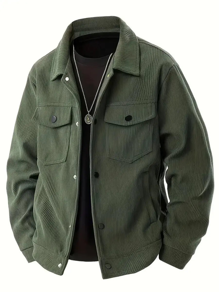 Corduroy Single-Breasted Casual Sports-Inspired Pocket Jacket
