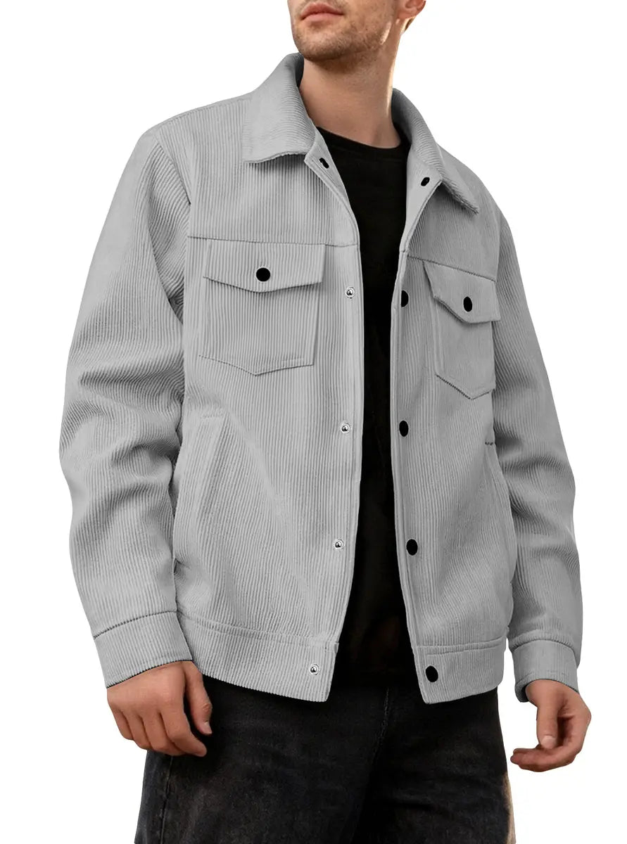 Corduroy Single-Breasted Casual Sports-Inspired Pocket Jacket