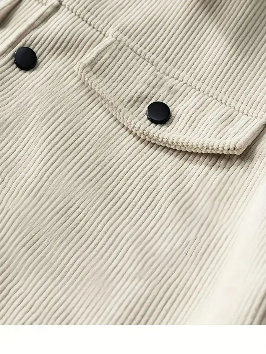 Corduroy Single-Breasted Casual Sports-Inspired Pocket Jacket