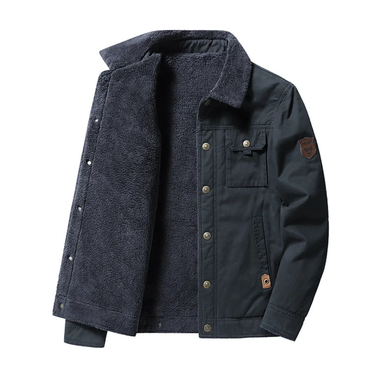Washed Cotton Fleece-Lined Thickened Casual Fashion Collared Men's Jacket