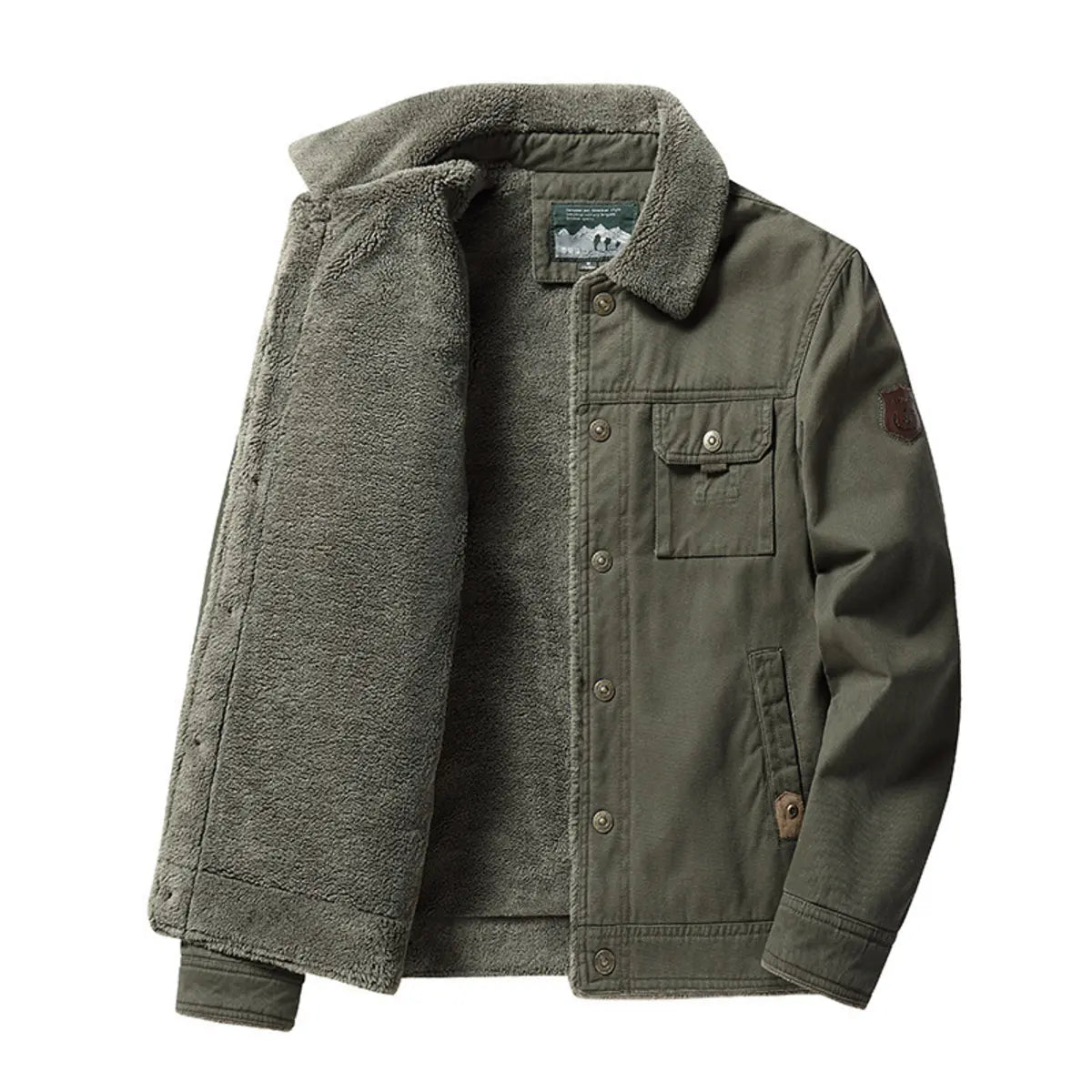 Washed Cotton Fleece-Lined Thickened Casual Fashion Collared Men's Jacket
