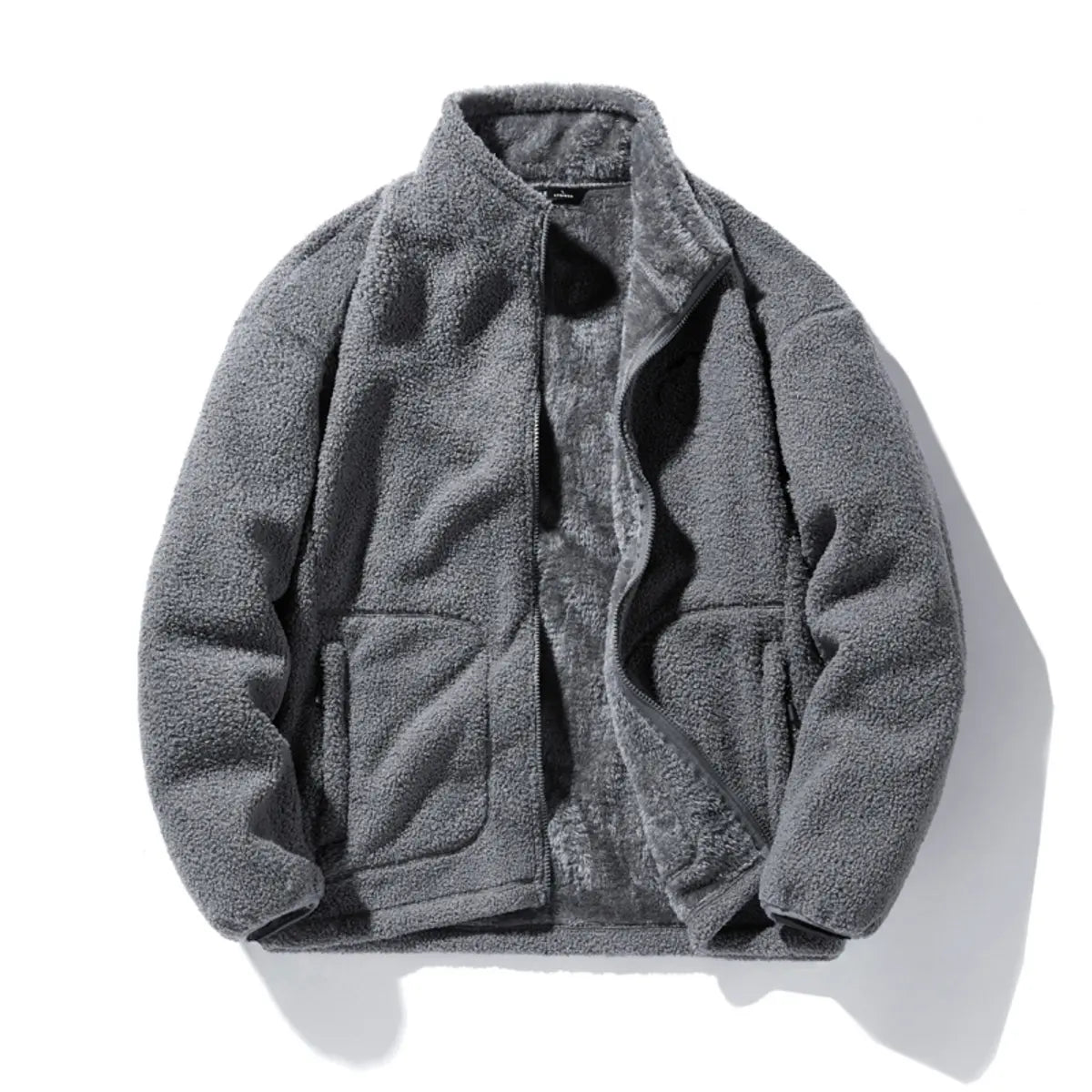 Fleece-Lined Stand Collar Thickened Warmth Zipper Jacket