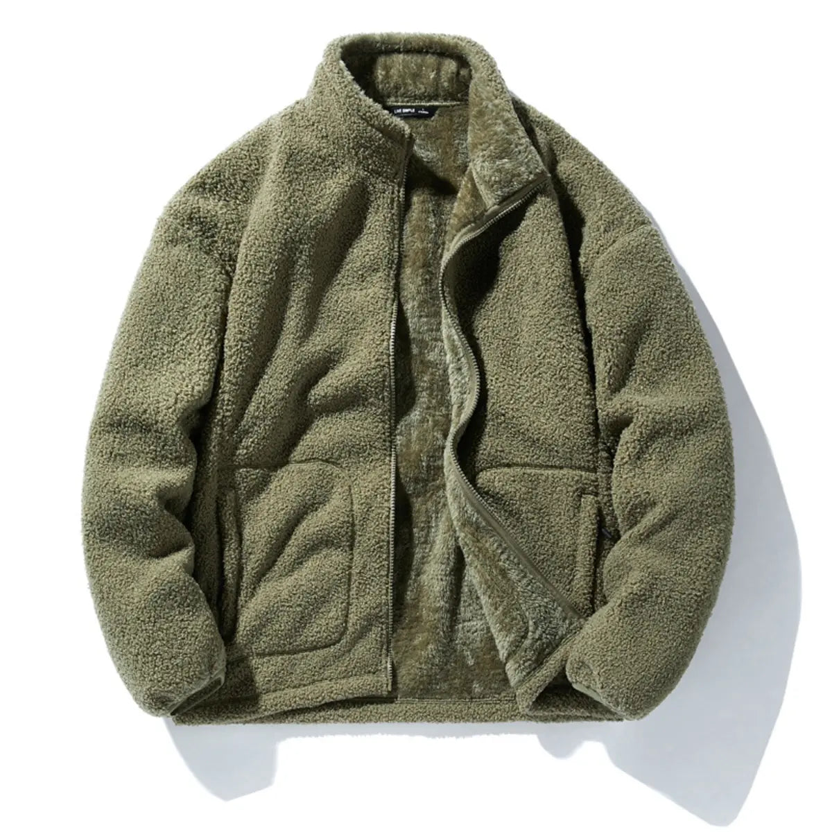 Fleece-Lined Stand Collar Thickened Warmth Zipper Jacket