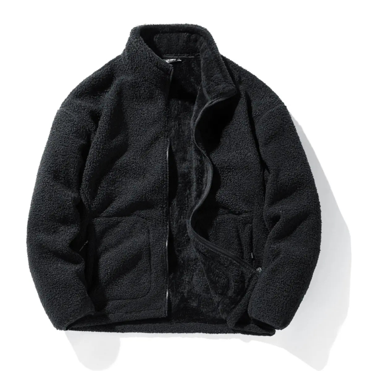 Fleece-Lined Stand Collar Thickened Warmth Zipper Jacket