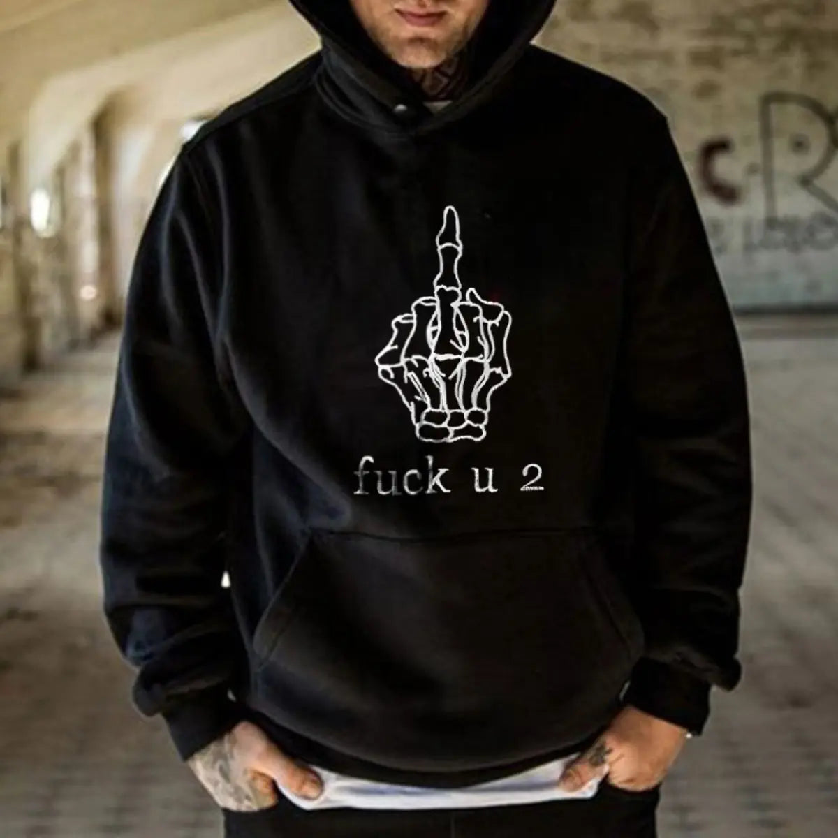F U 2 Funny Skeleton Bones Hands Embroidered Fleece-lined Unisex Hoodie