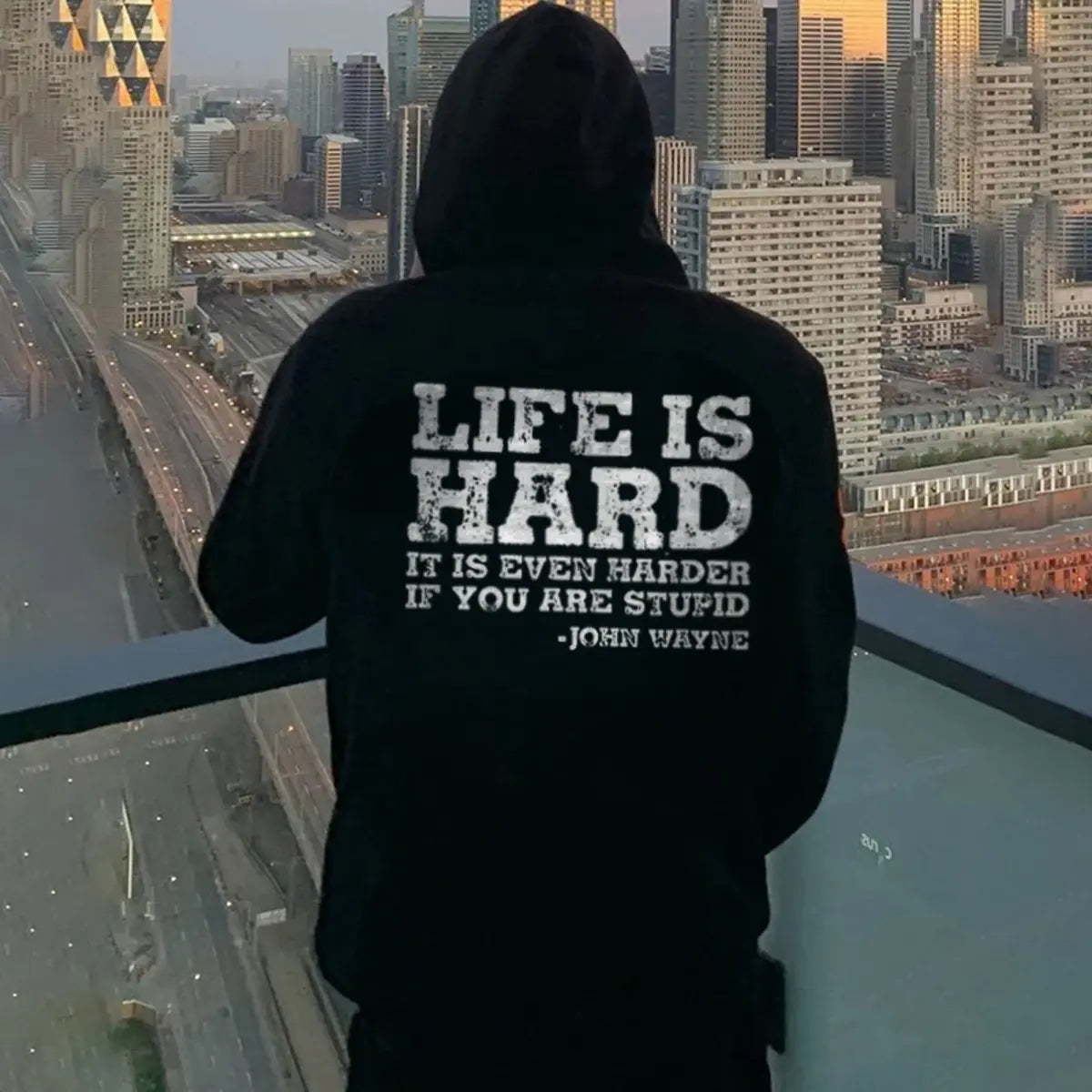 Life Is Hard It Is Even Harder If You Are Stupid-John Wayne Printed Fleece-lined Unisex Hoodie