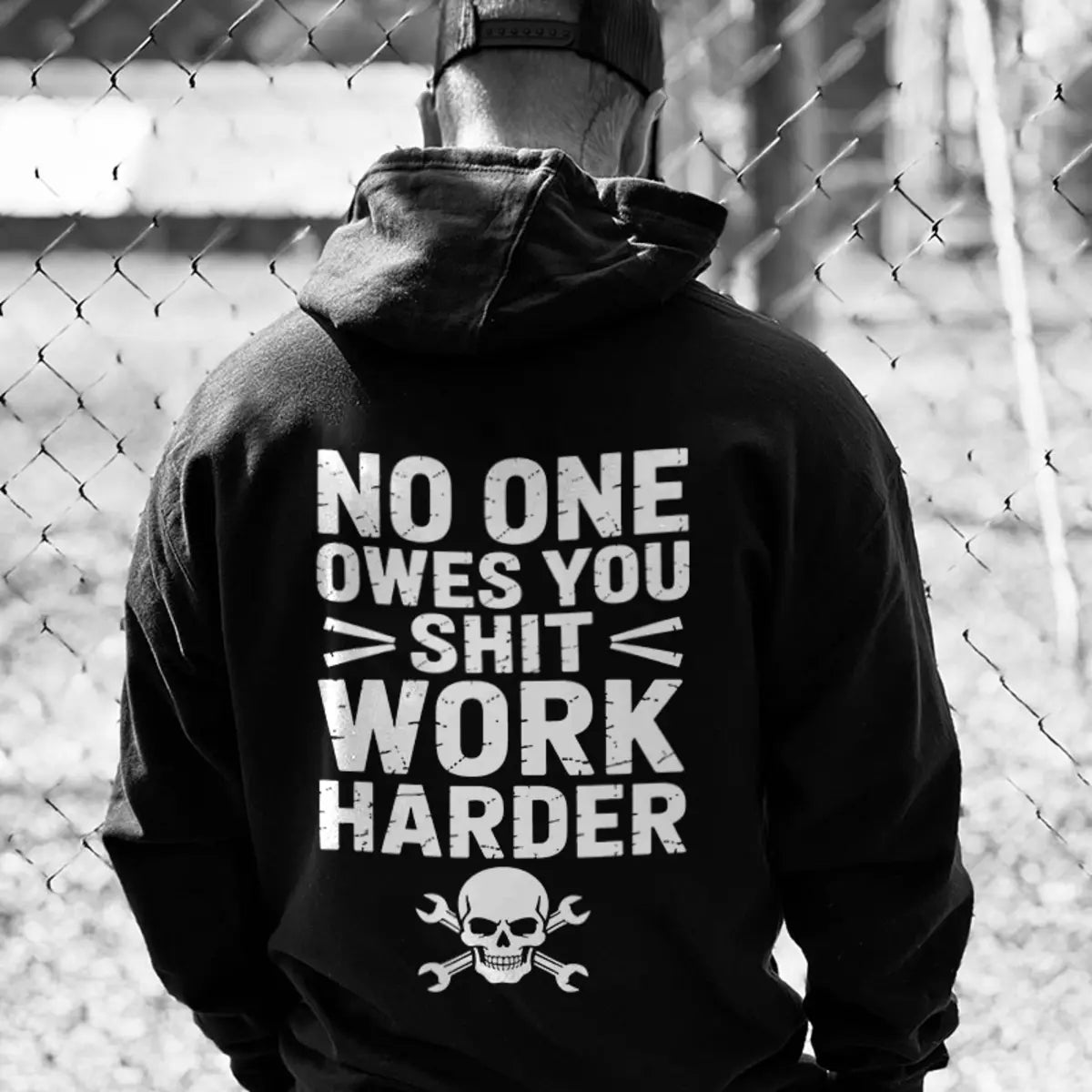 No One Owes Sh*t Work Harder Printed Fleece-lined Unisex Hoodie