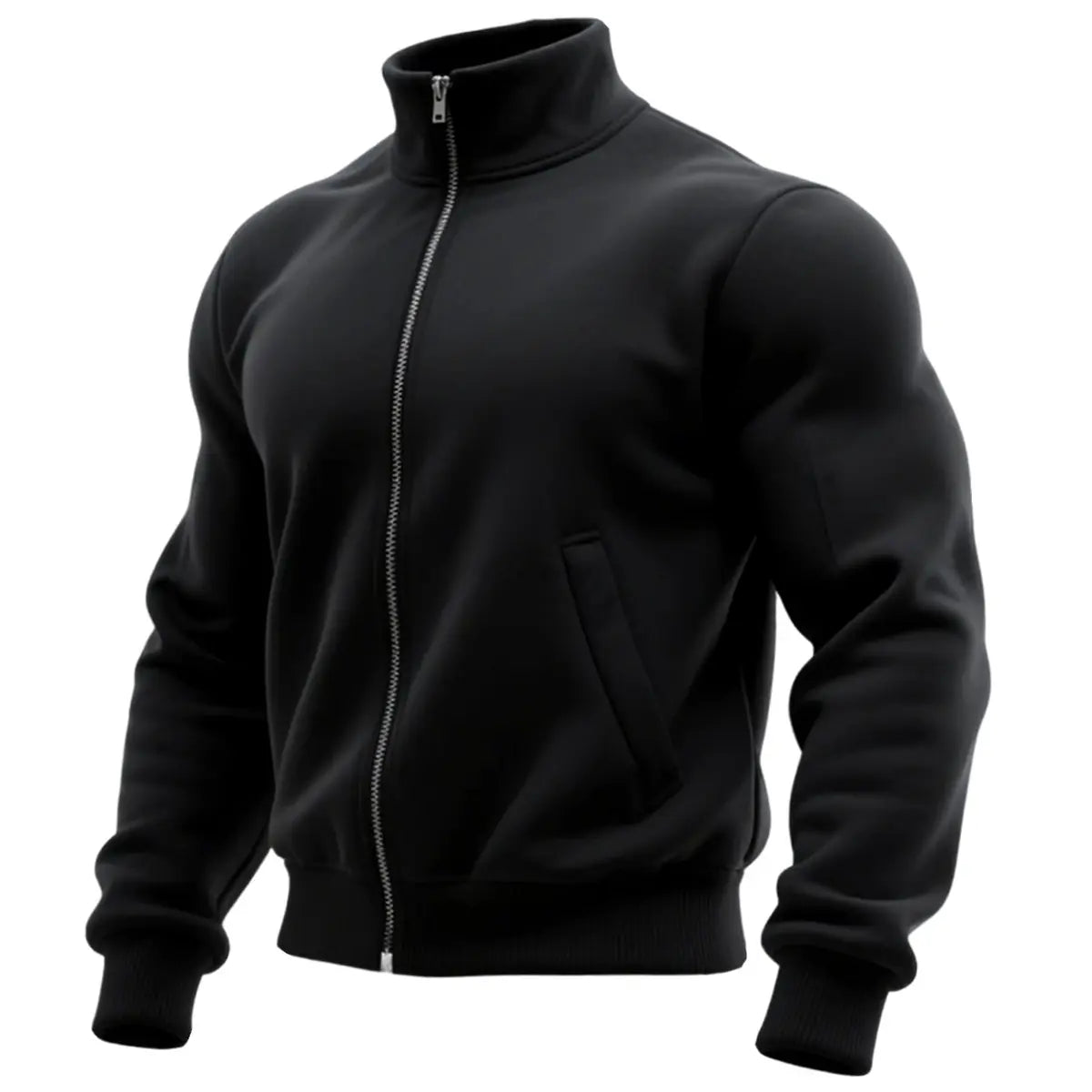 Solid Color Fleece-Lined Winter Warm Pocket Men's Zipper Jacket