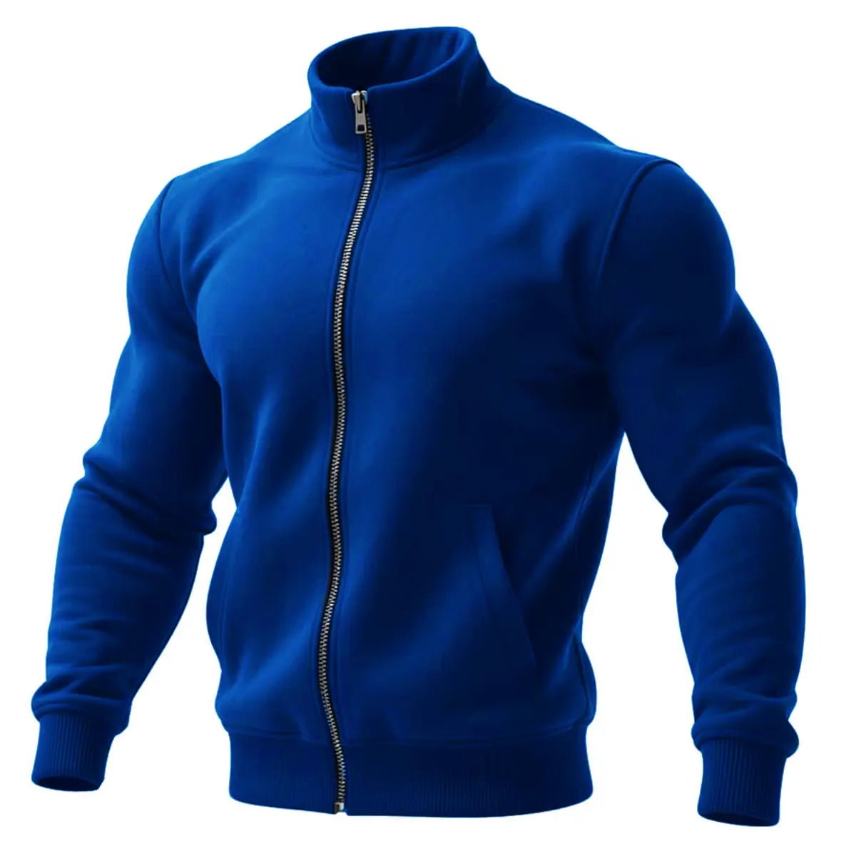 Solid Color Fleece-Lined Winter Warm Pocket Men's Zipper Jacket