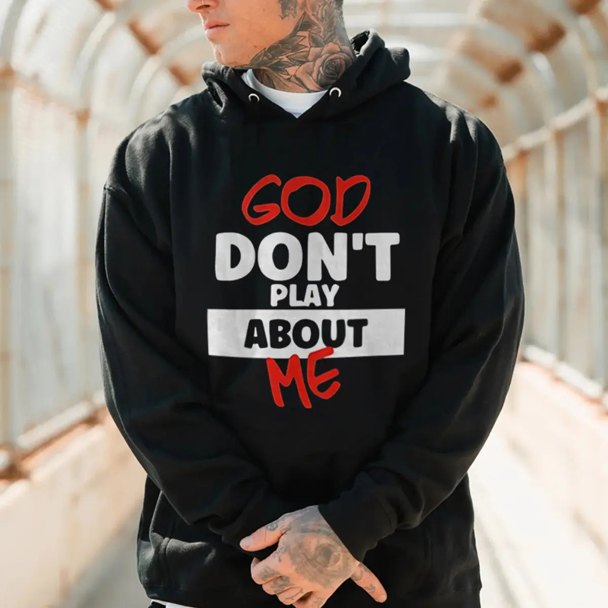 God Don't Play About Me Printed Fleece-lined Unisex Pocketless Hoodie