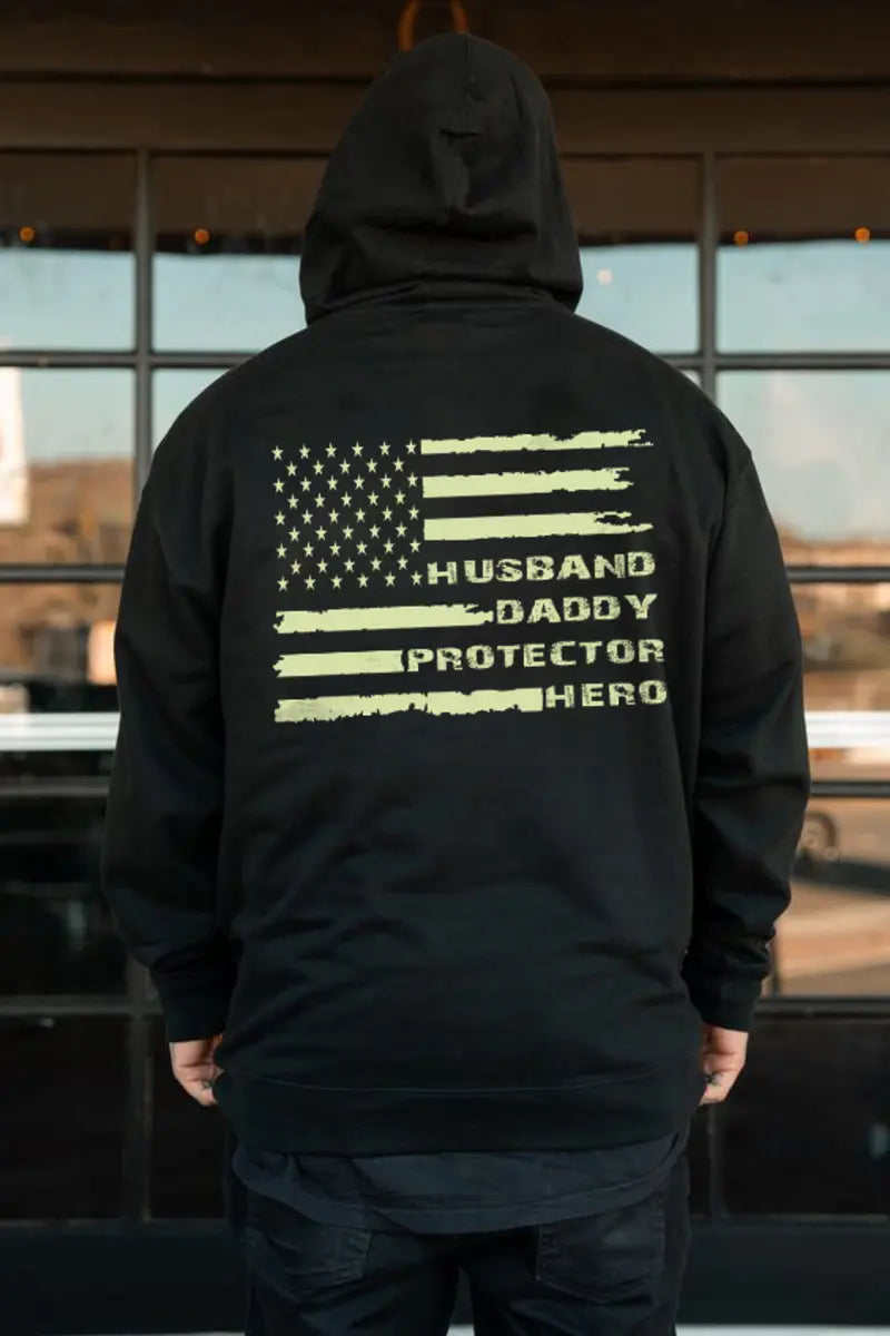 Husband Daddy Papa Protector Hero Printed Fleece-lined Unisex Hoodie