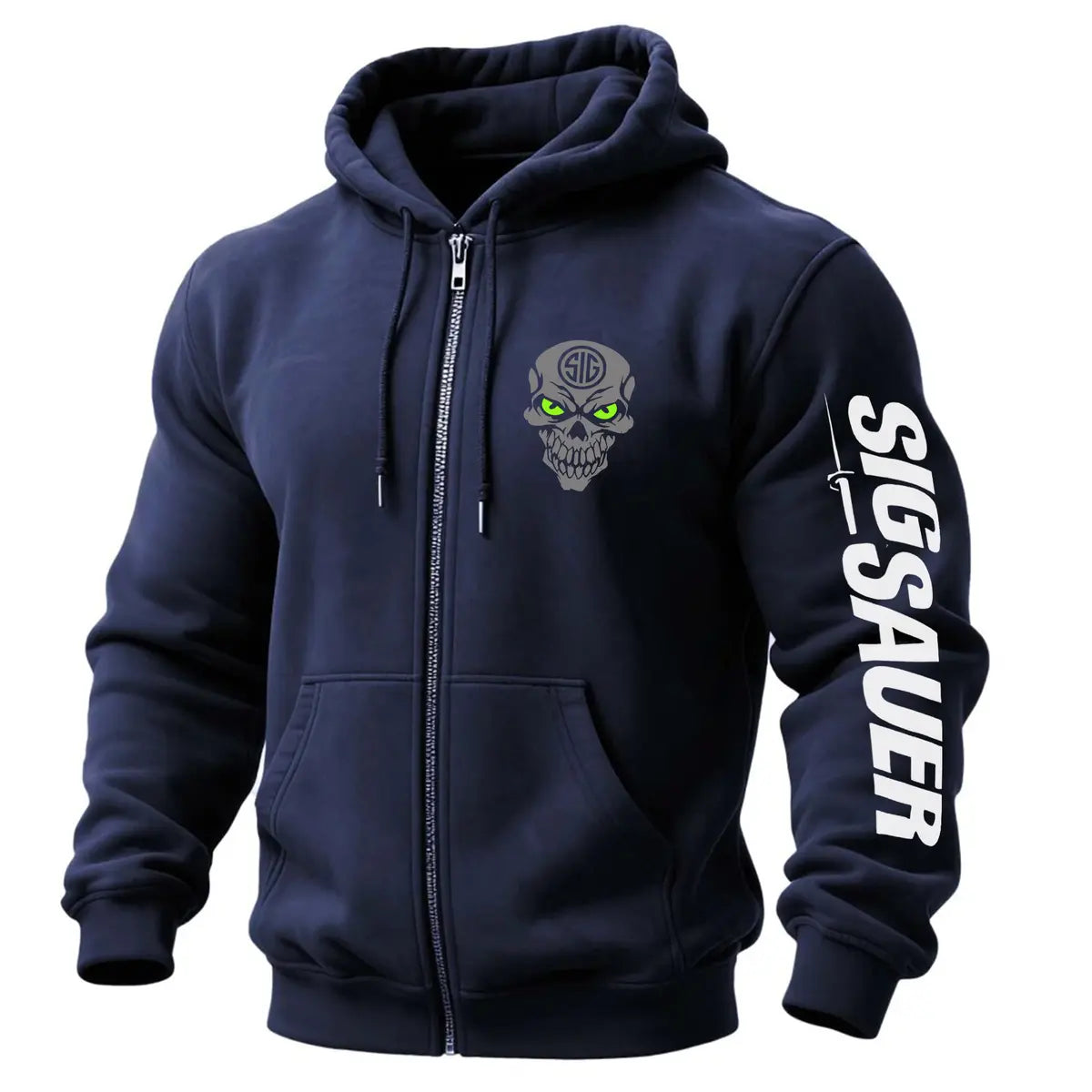 Sig Sauer Skull Printed Zippered Hooded Fleece Cardigan