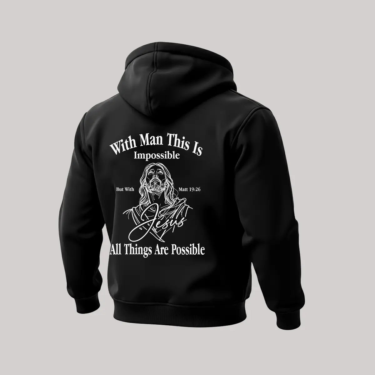 Jesus All Things Are Possible Printed Zippered Hooded Fleece Cardigan