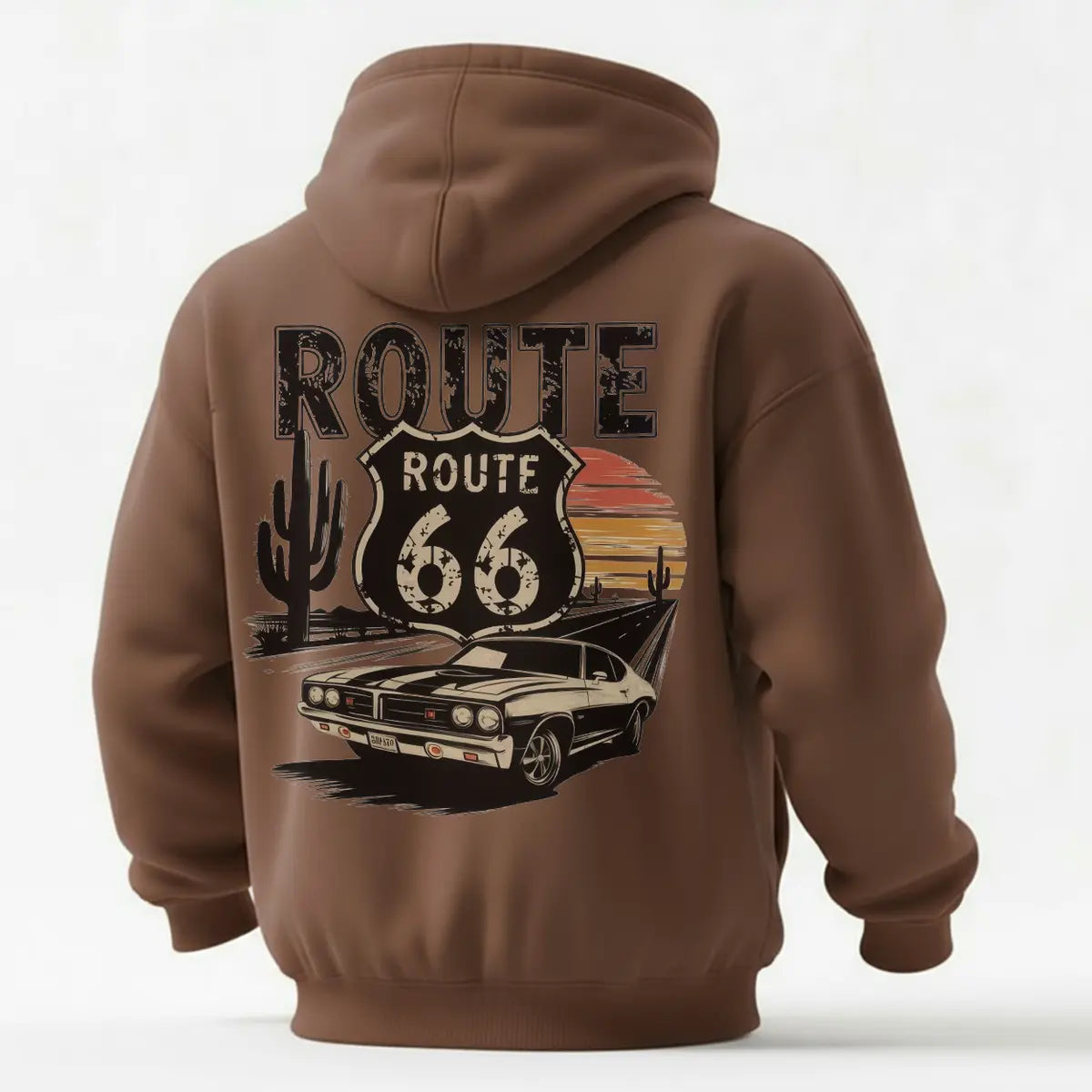 Vintage Route 66 Printed Fleece-lined Unisex Hoodie