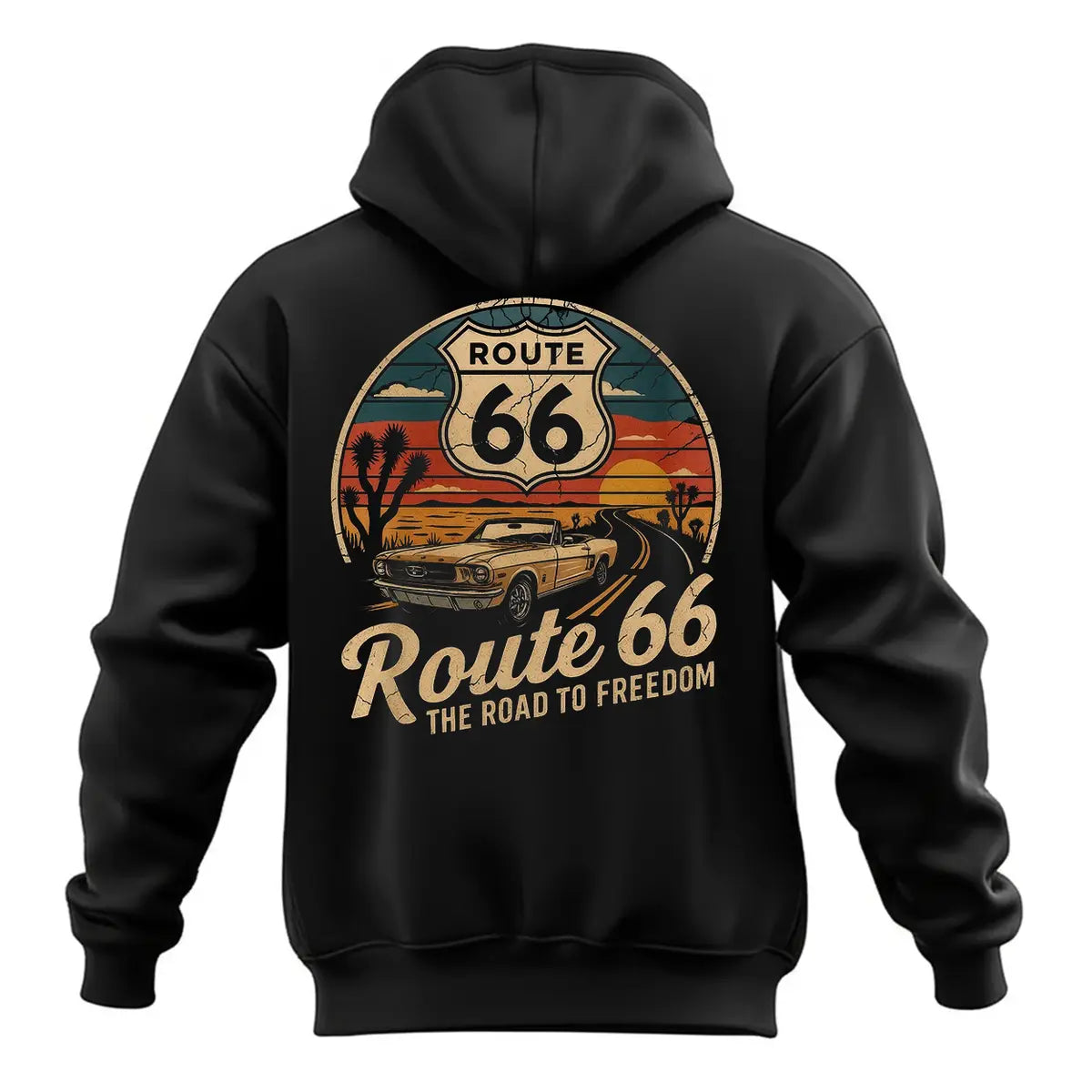 Route 66 The Road To Freedom Printed Fleece-lined Unisex Pocketless Hoodie