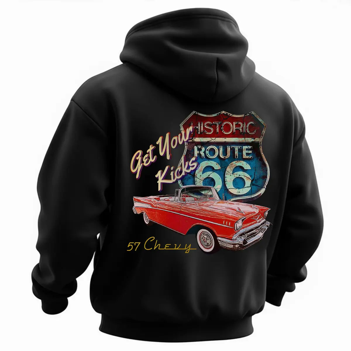 Historic Route 66  57 Chevy Printed Fleece-lined Unisex Pocketless Hoodie