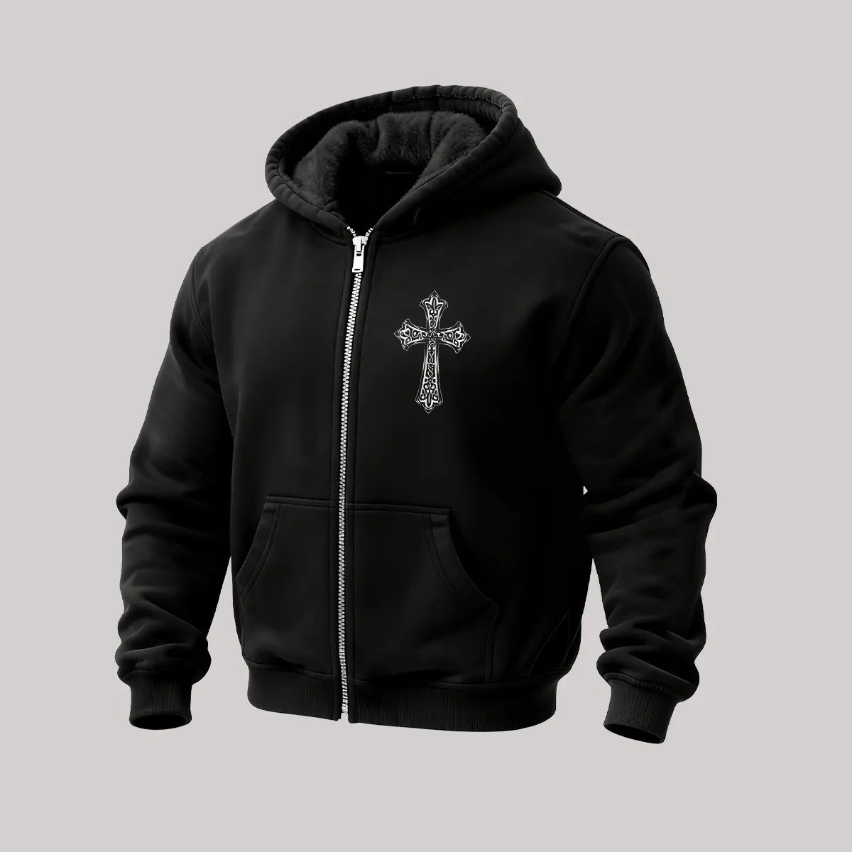 Pray For The Rave Printed Zippered Hooded Fleece Cardigan