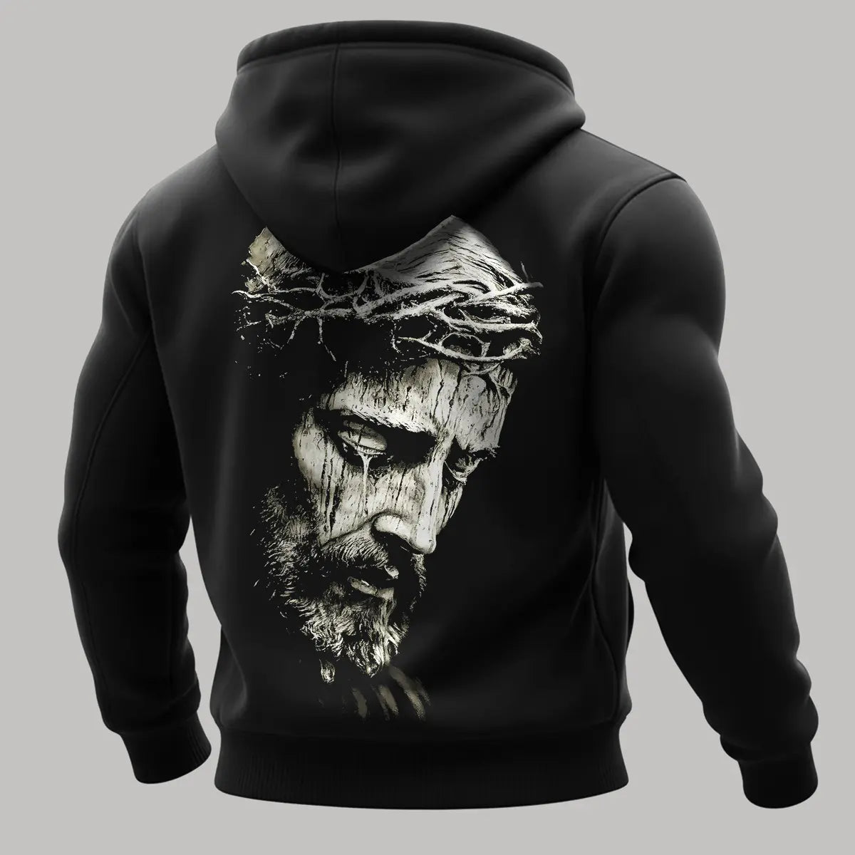 Christian Jesus Printed Zippered Hooded Fleece Cardigan