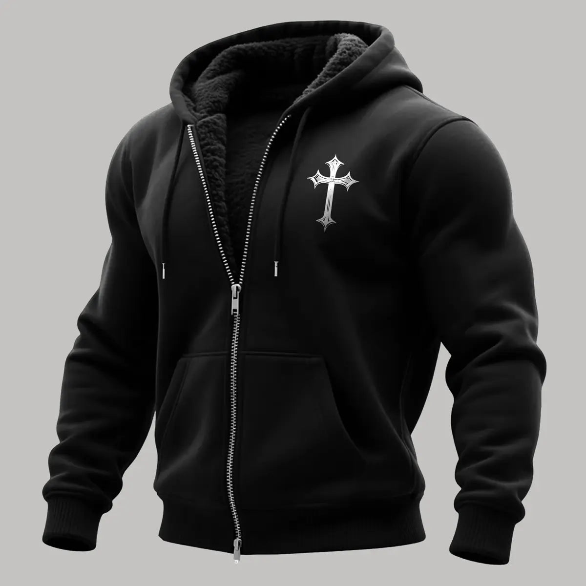 Christian Jesus Printed Zippered Hooded Fleece Cardigan