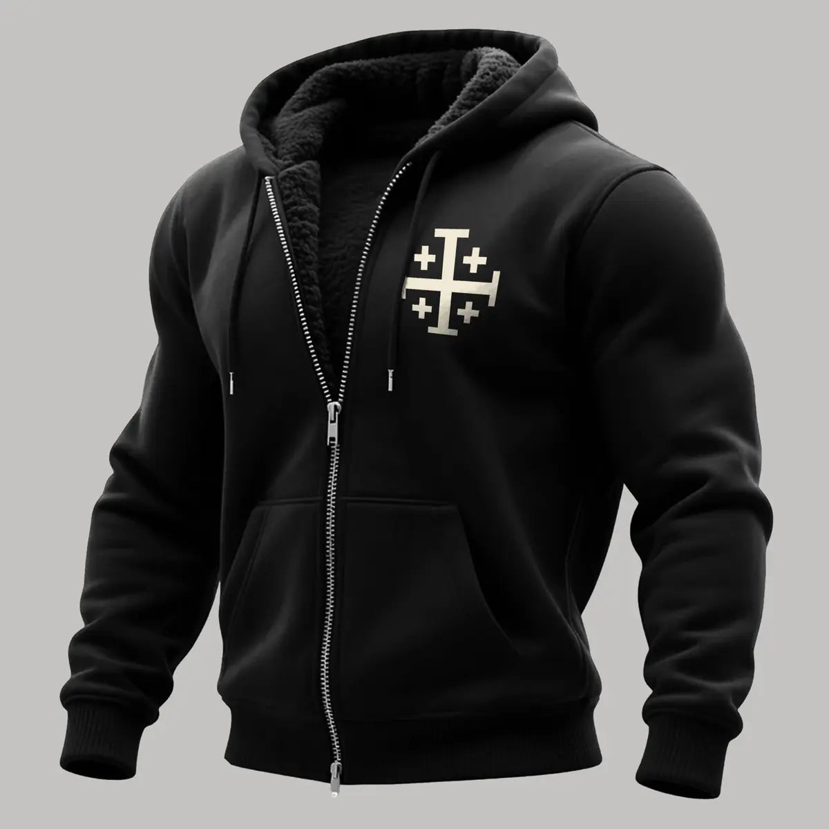 King Baldwin IV Printed Zippered Hooded Fleece Cardigan