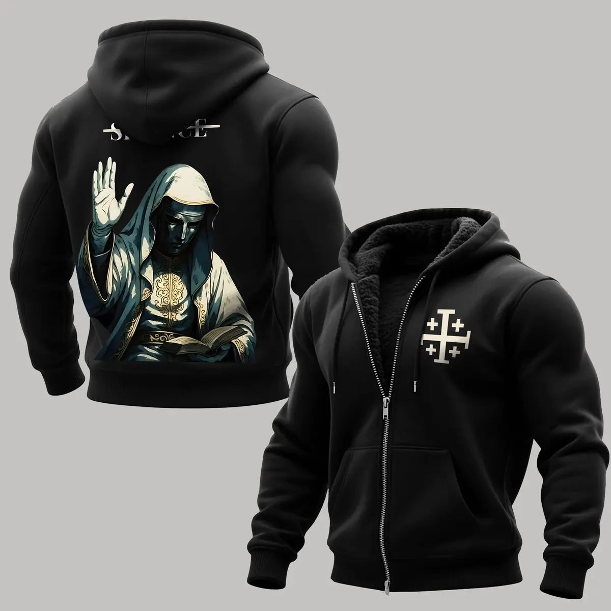 King Baldwin IV Printed Zippered Hooded Fleece Cardigan