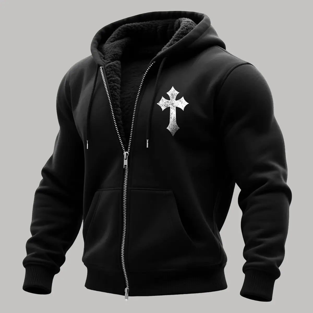 Broken Wings Printed Zippered Hooded Fleece Cardigan