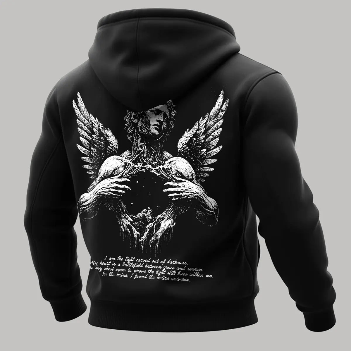 Broken Wings Printed Zippered Hooded Fleece Cardigan
