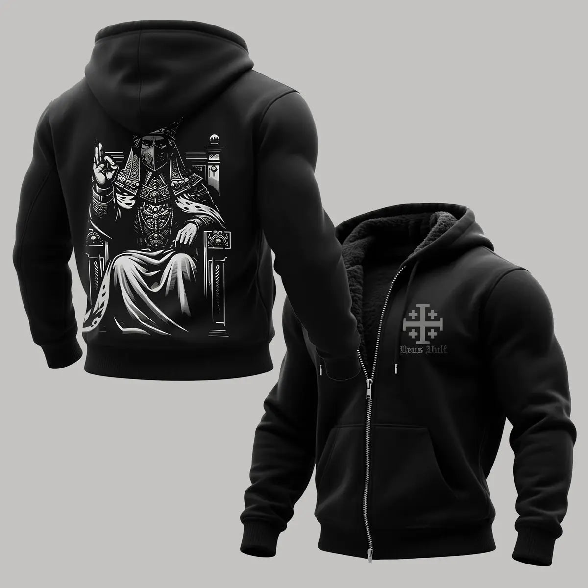 King Baldwin IV Printed Zippered Hooded Fleece Cardigan