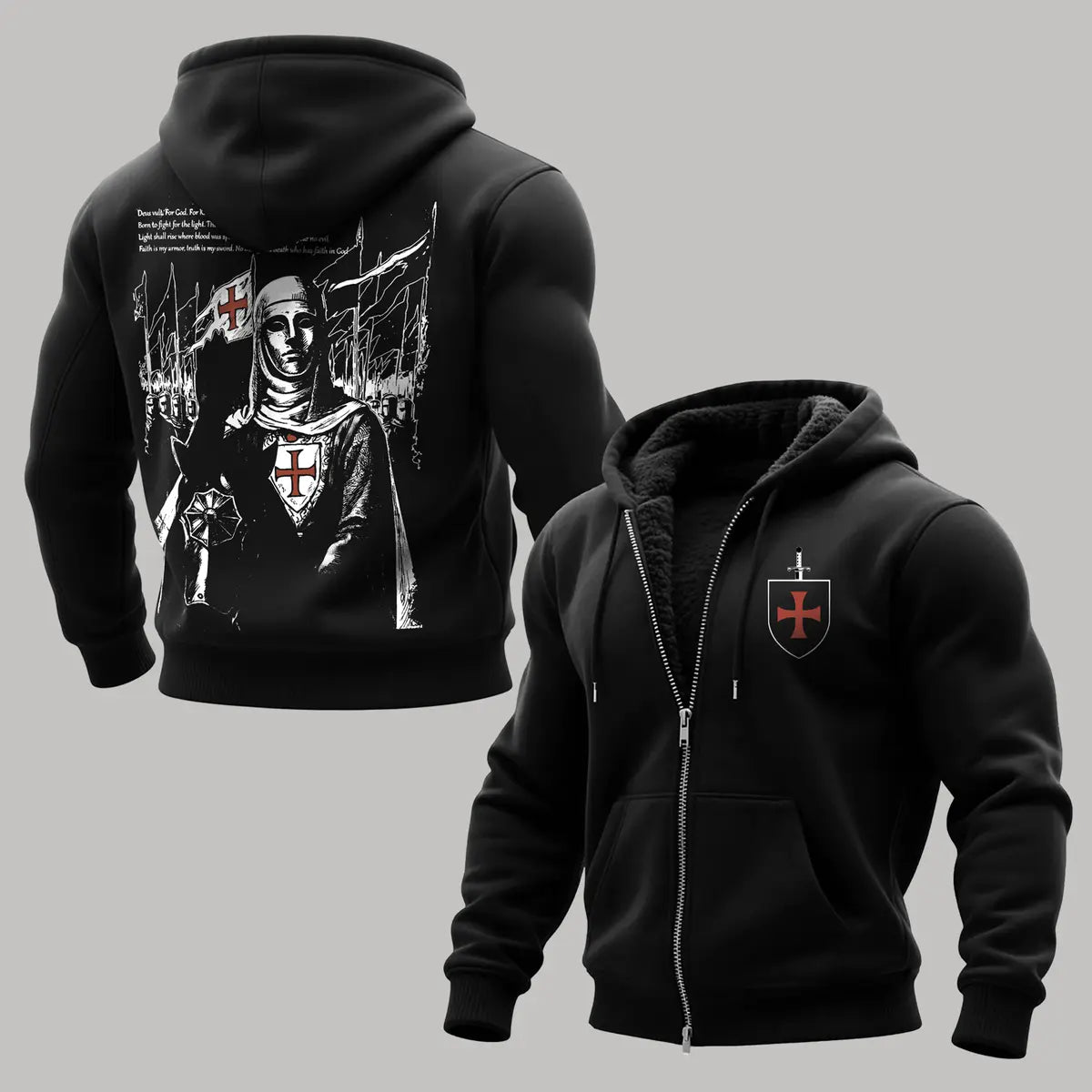 Baldwin IV of Jerusalem Printed Zippered Hooded Fleece Cardigan