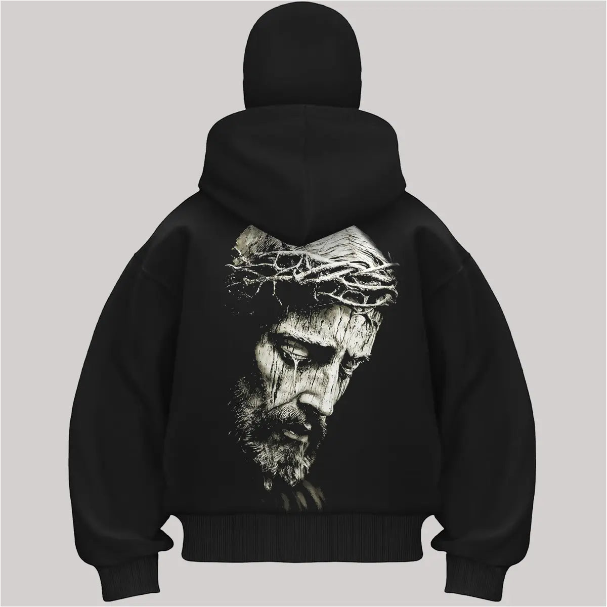 Jesus Crown of Thorns Printed Zippered Double Hooded Unisex Sports Cardigan